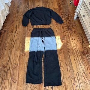 J. Crew Black Two-Piece Lounge Set — Mock Neck Crew Top & Wide-Leg Pants